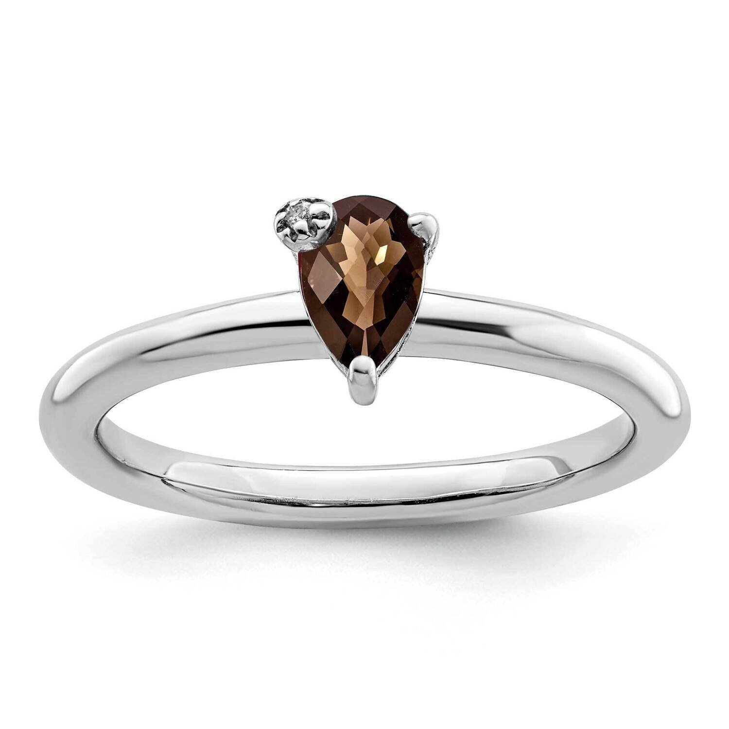 Pear Smoky Quartz &amp; White Topaz Ring Sterling Silver Rhodium-Plated QR7422SQ, MPN: QR7422SQ,