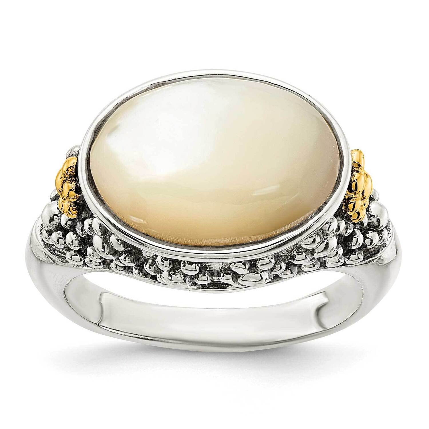 Sterling Silver with Accent Floral Oval Mother of Pearl Ring 14k Gold QTC1746, MPN: QTC1746,