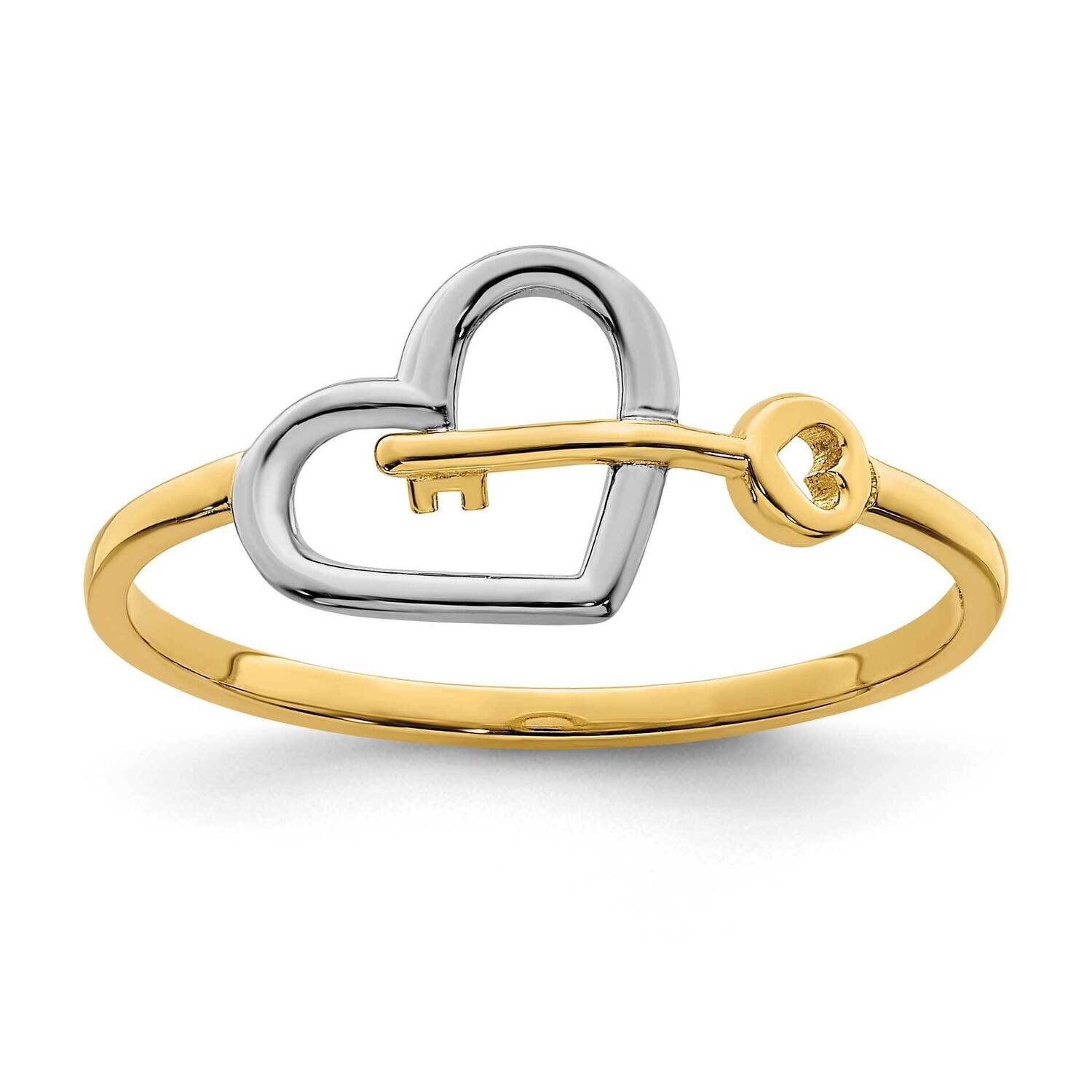 Rhodium Heart and Key Ring 14k Gold R948, MPN: R948,