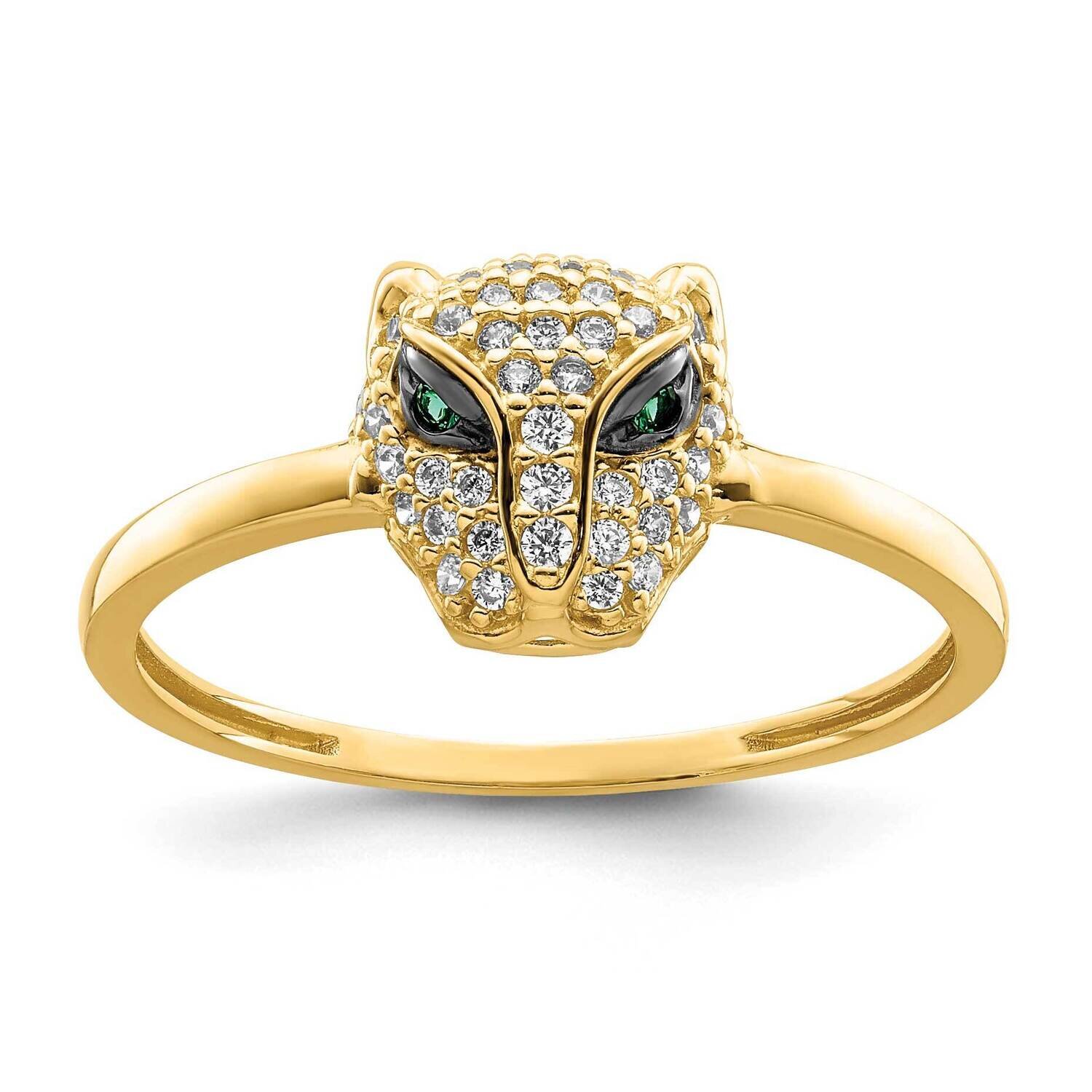 Green &amp; White CZ Diamond Lioness Head Ring 14k Gold Polished R951, MPN: R951, 196904041901