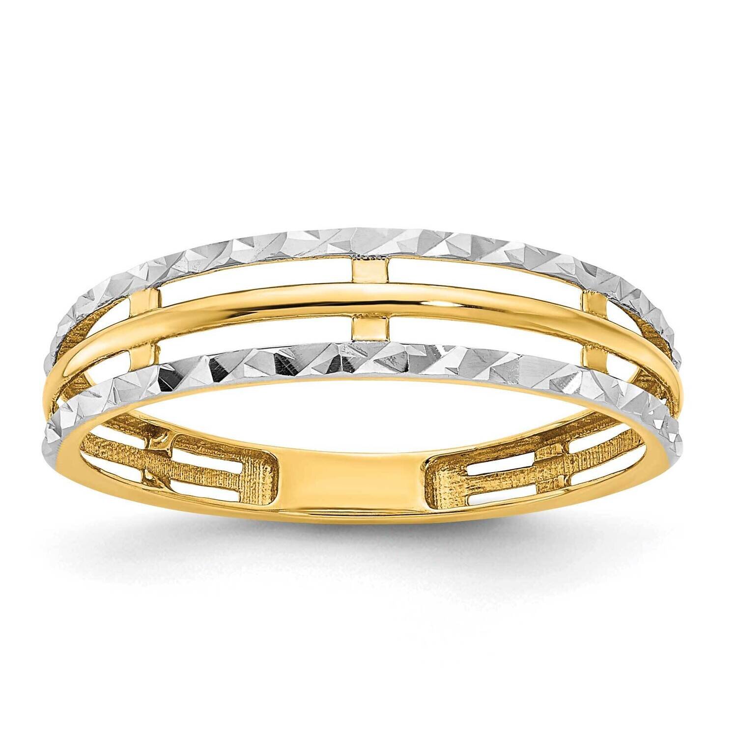 Polished Diamond Cut Ring 14k Gold with White Rhodium R958, MPN: R958, 196904041581
