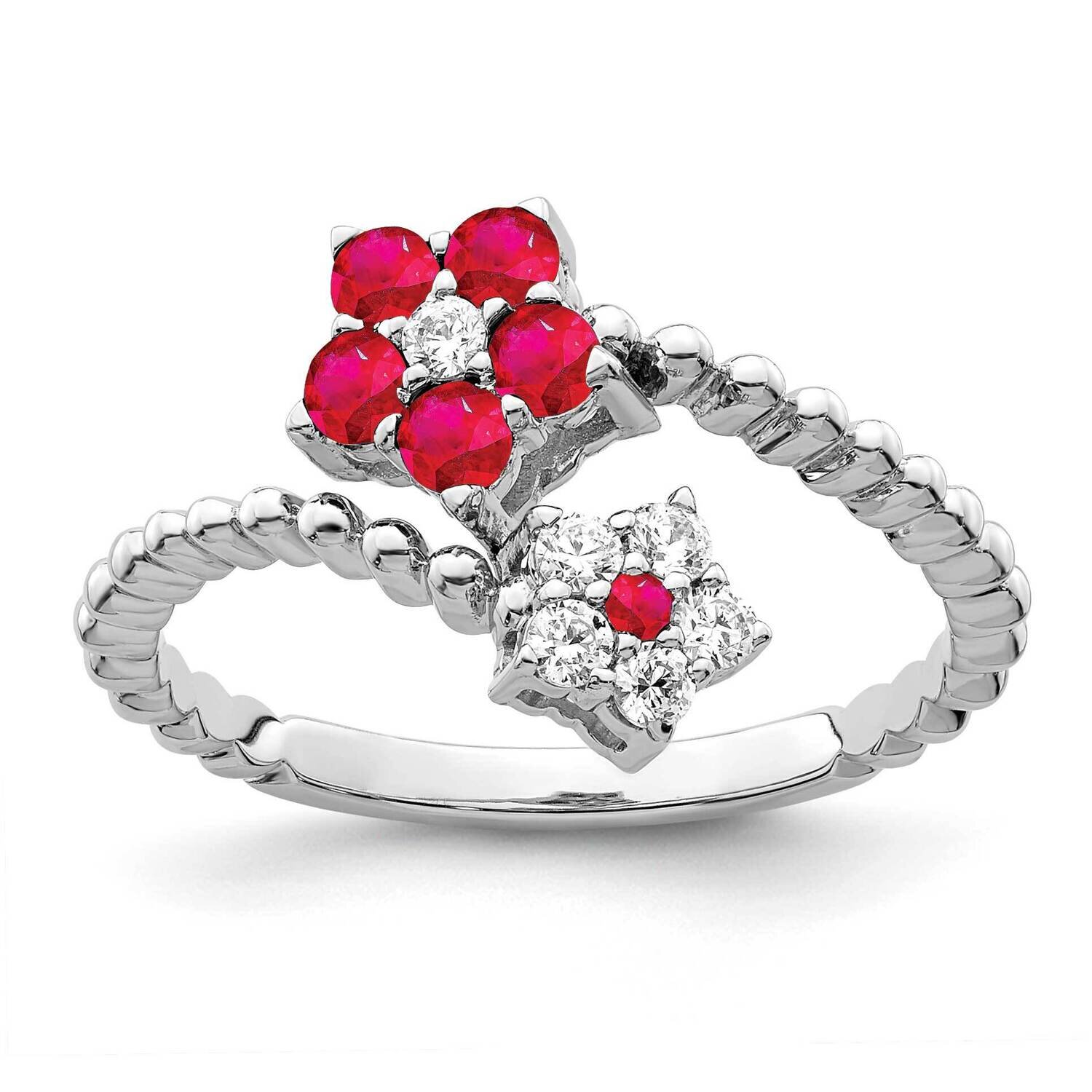 Ruby and Diamond Floral Ring 14k White Gold Polished RM8393-RU-018-WA, MPN: RM8393-RU-018-WA,