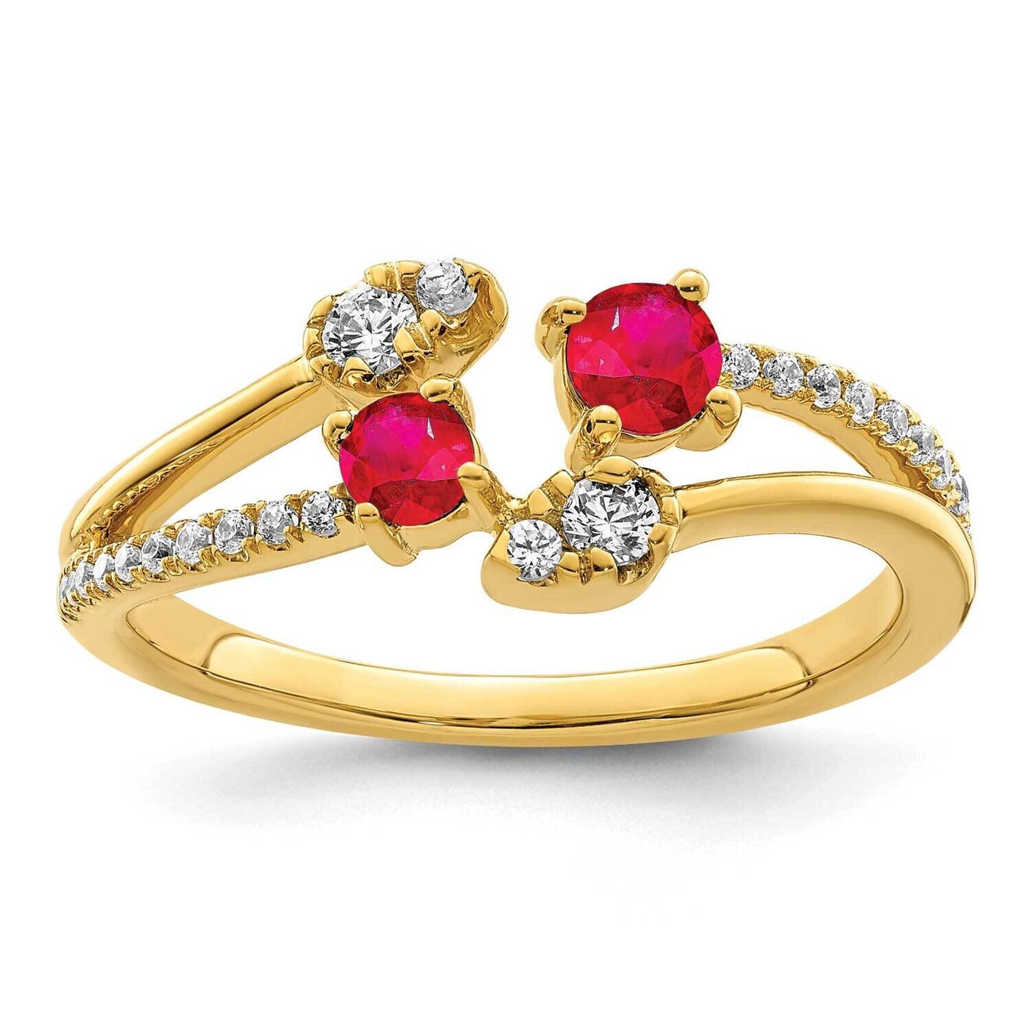 Polished Ruby and Diamond Bypass Ring 14k Gold RM8394-RU-022-YA, MPN: RM8394-RU-022-YA,