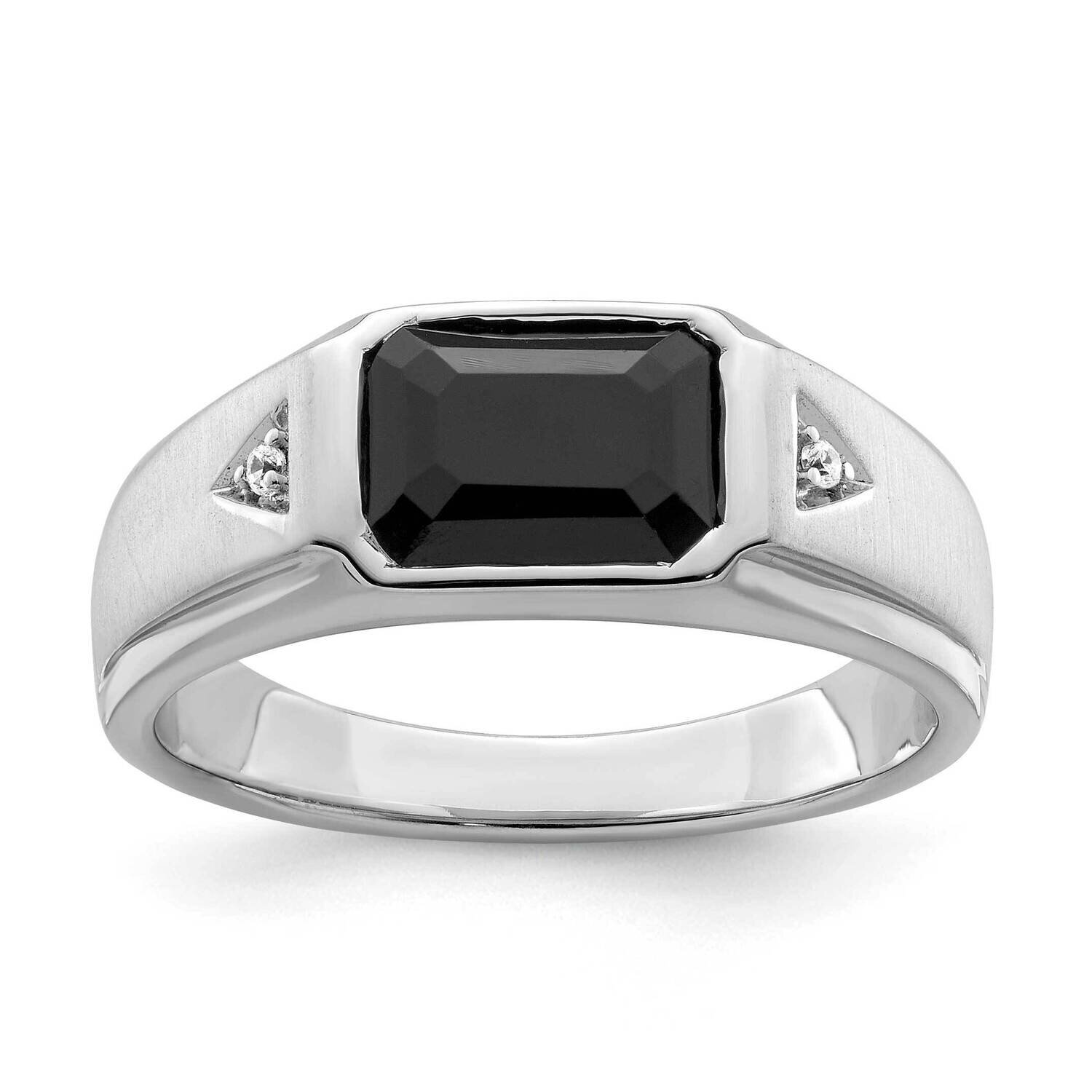 Satin Onyx Diamond Mens Ring 14k White Gold Polished RM8434-OX-002-WA, MPN: RM8434-OX-002-WA,