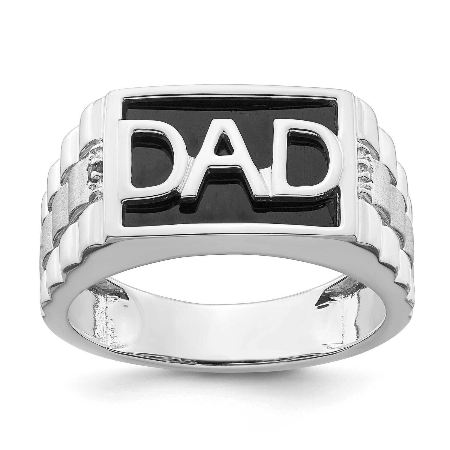 Satin Onyx Diamond Dad Mens Ring 14k White Gold Polished RM8441-OX-001-WA, MPN: RM8441-OX-001-WA,