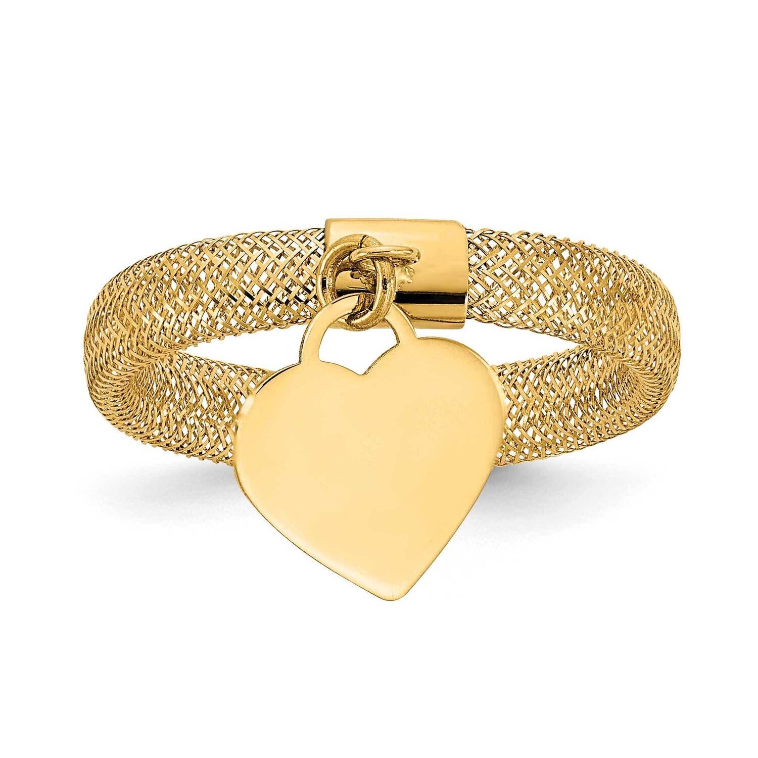 Woven Mesh Stretch Polished Heart Charm Ring 14k Gold SF2819