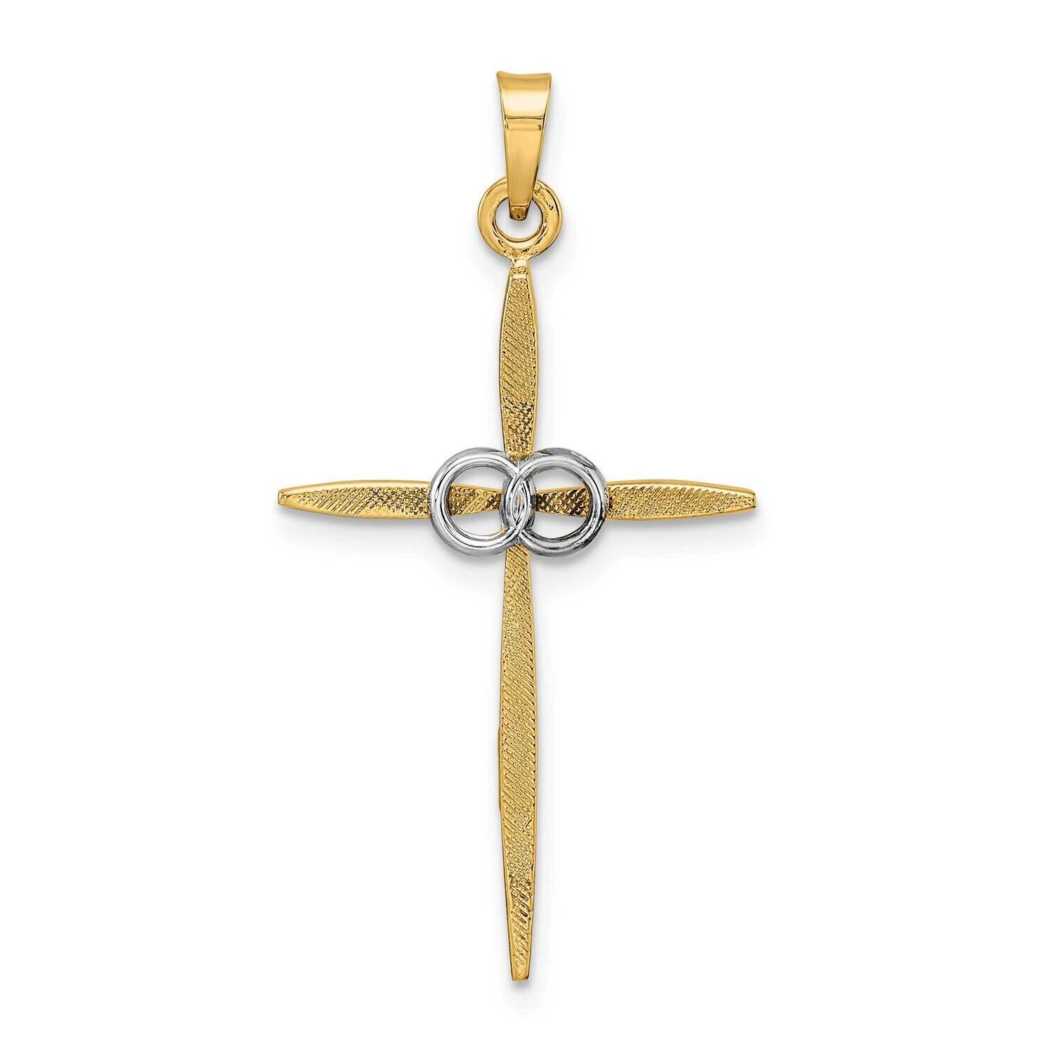 Satin Solid Double Ring Cross Pendant 14k Two-Tone Gold Polished XR1998