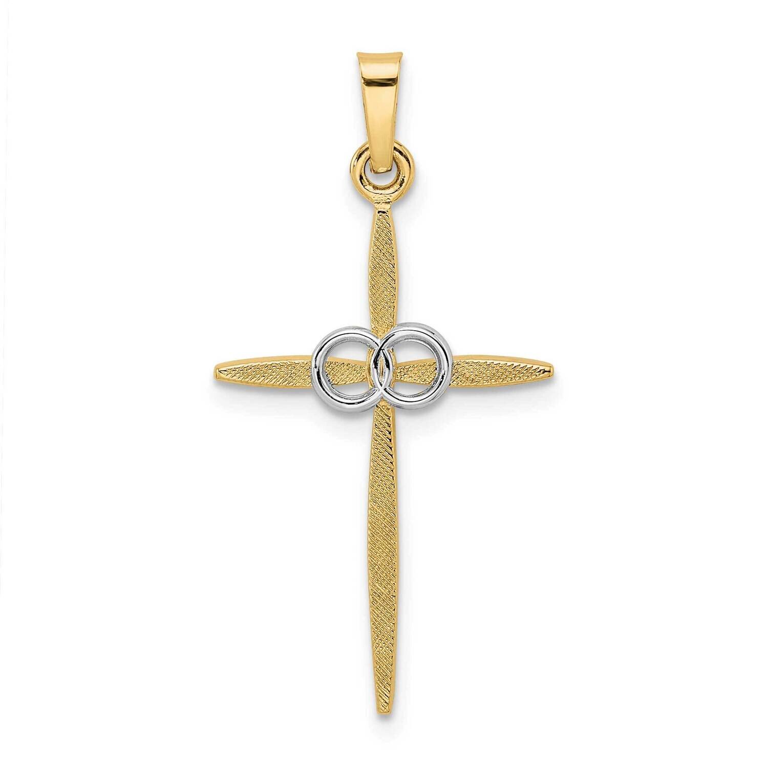 Satin Solid Double Ring Cross Pendant 14k Two-Tone Gold Polished XR2002