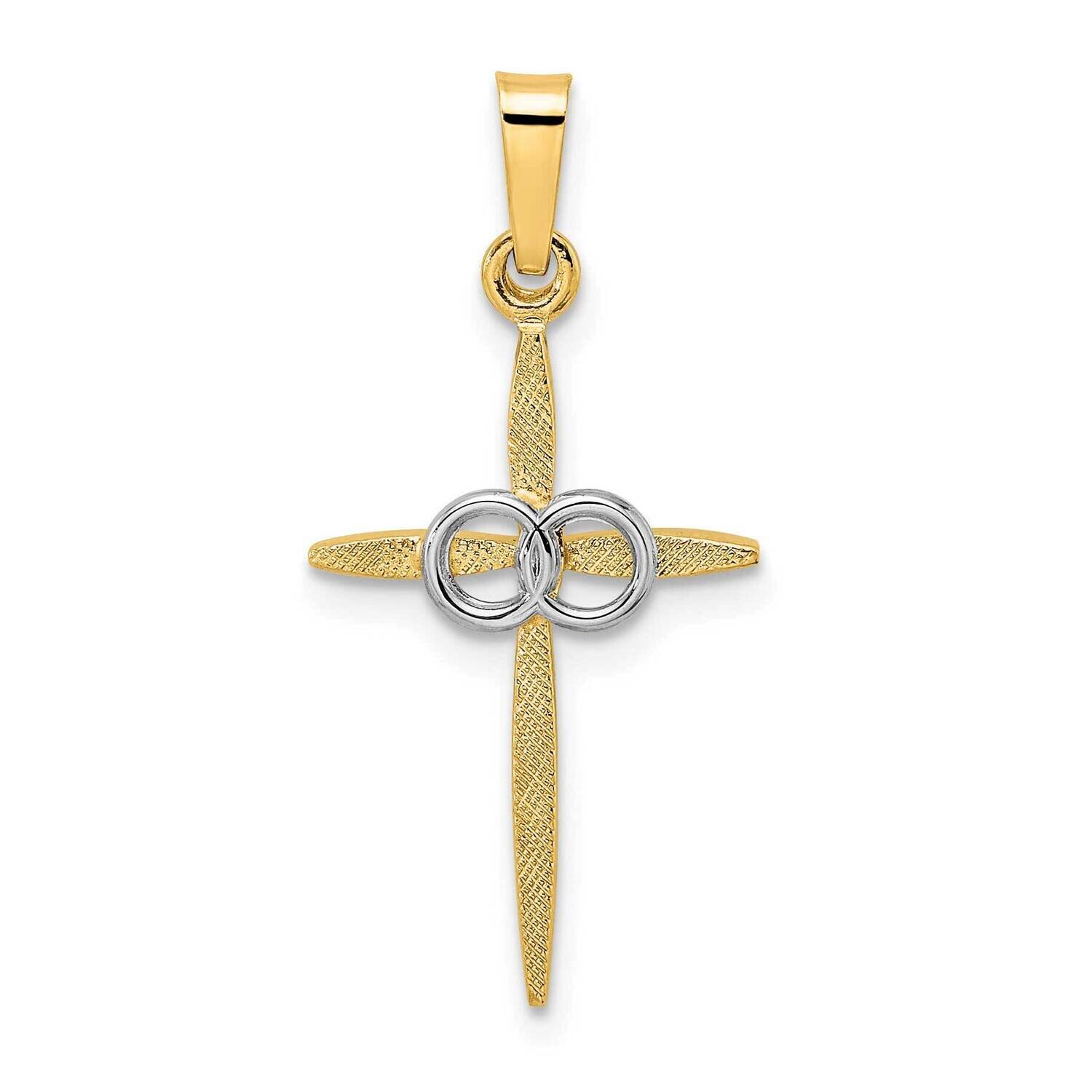 Satin Solid Double Ring Cross Pendant 14k Two-Tone Gold Polished XR2004