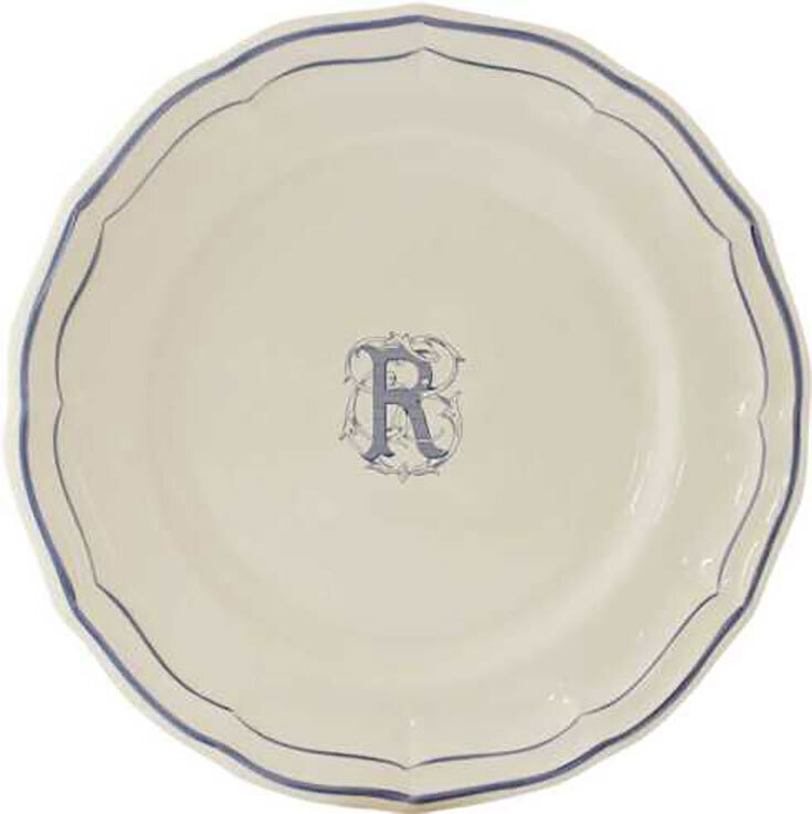 Gien Filet Blue Monogram Canape Plate A 1710ALUA22, MPN: 1710ALUA22, 840769033112