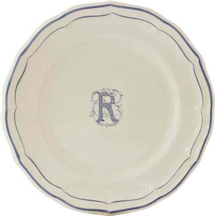 Gien Filet Blue Monogram Canape Plate L 1710ALUL22, MPN: 1710ALUL22, 840769004426