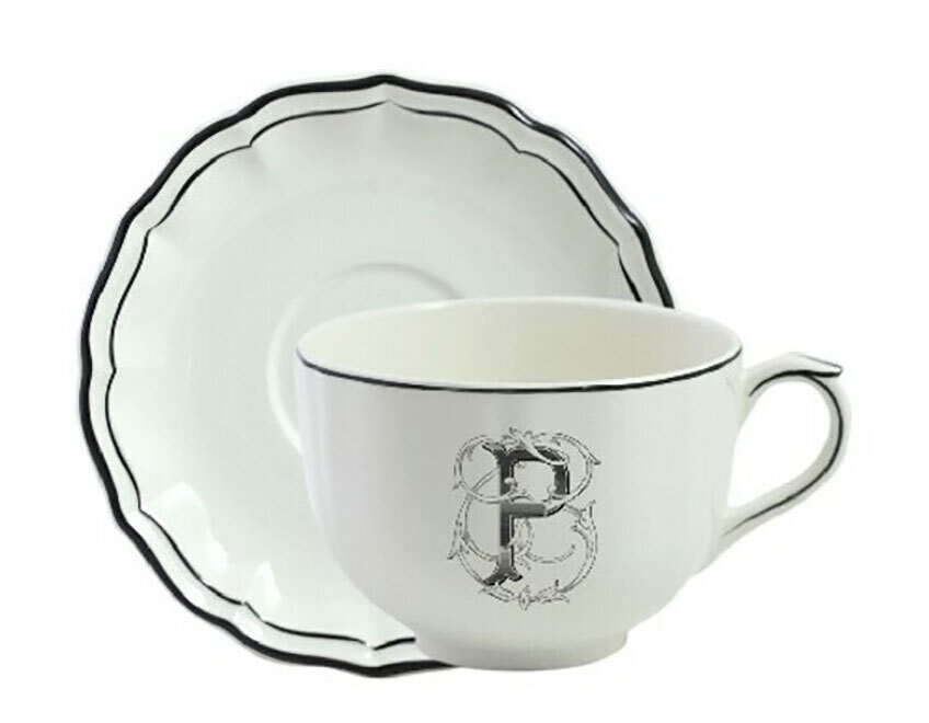 Gien Filet Blue Monogram Jumbo Cup &amp; Saucer K 17101PJK26, MPN: 17101PJK26, 3660838014876