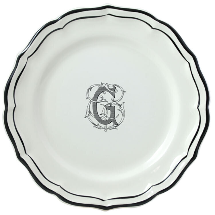 Gien Filet Midnight Monogram Dinner Plate J 2029AEXJ22, MPN: 2029AEXJ22, 840769001067