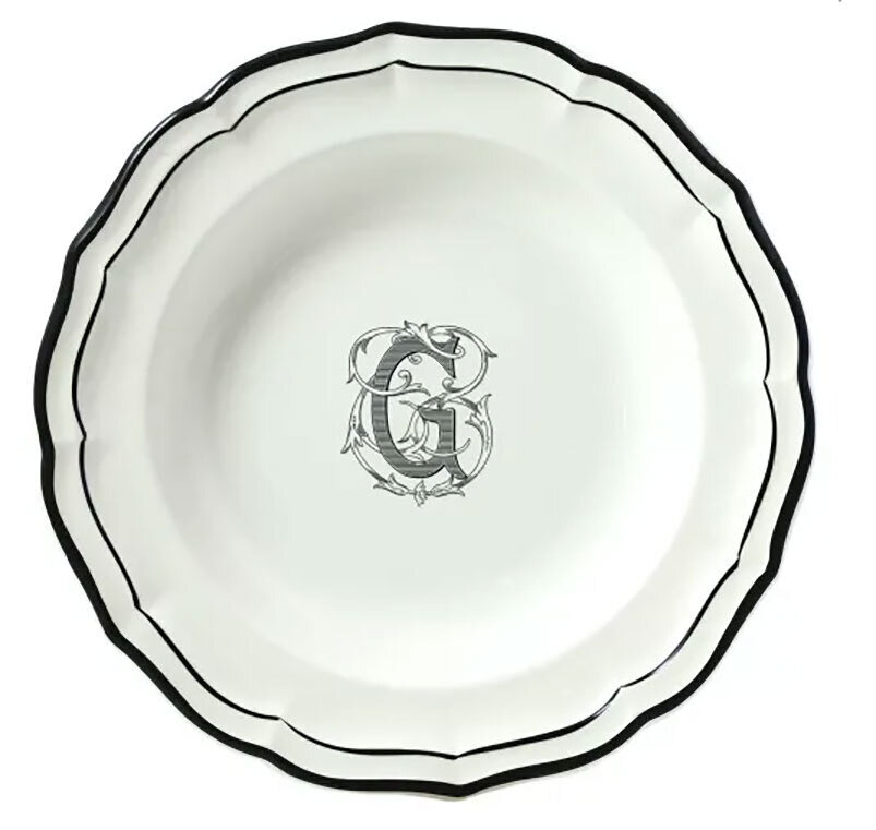 Gien Filet Midnight Monogram Dessert Plate E 2029ADEE22, MPN: 2029ADEE22, 840769001760