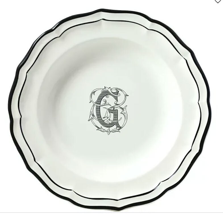 Gien Filet Midnight Monogram Canape Plate L 2029ALUL22