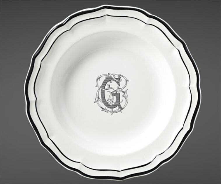 Gien Filet Midnight Monogram Rim Soup E 2029ACRE22, MPN: 2029ACRE22, 840769040035