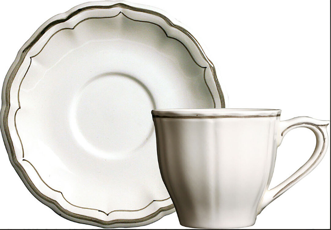 Gien Filet Taupe Us Tea Cups &amp; Saucers 16922PTU49