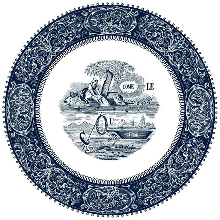 Gien Les Depareillees Blue Dinner Plate Rebus 1849AEX550