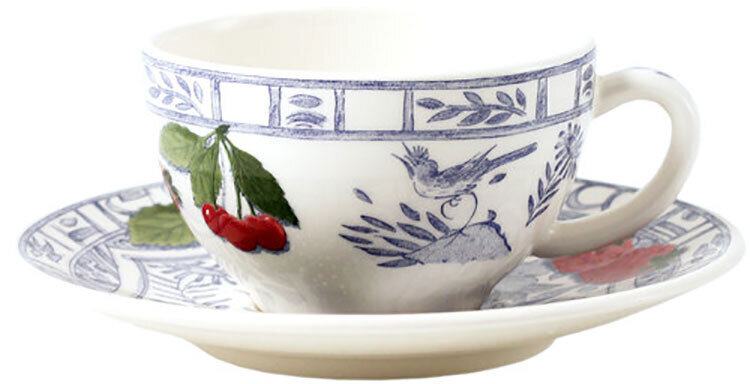 Gien Oiseau Bleu Fruits Tea Cups &amp; Saucers 12922PTH01, MPN: 12922PTH01, 840769099569