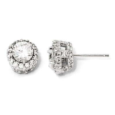 Cheryl M Round Post Earrings Sterling Silver Cubic Zirconia QCM129, MPN: QCM129, 191101185007