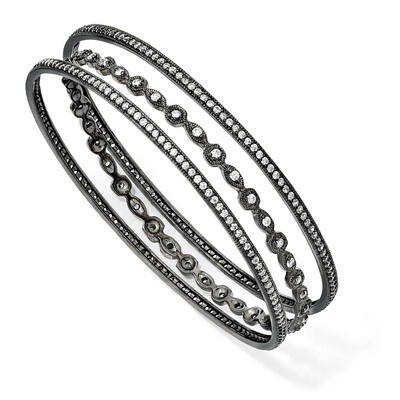 Cheryl M Black-plated Cubic Zirconia Three Bangle Set Sterling Silver QCM277, MPN: QCM277, 19110118…