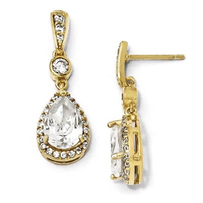 Cheryl M Gold-plated Pear Cubic Zirconia Post Dangle Earrings Sterling Silver QCM218, MPN: QCM218, …
