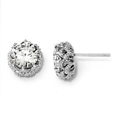 Cheryl M Round Cubic Zirconia Post Earrings Sterling Silver QCM176, MPN: QCM176, 191101185199