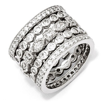 Cheryl M Eternity Five Ring Set Sterling Silver Cubic Zirconia QCM267, MPN: QCM267, 191101185472