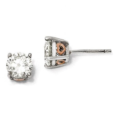 Cheryl M Rose Gold-plated Heart 6.5mm Cubic Zirconia Stud Earrings Sterling Silver QCM249, MPN: QCM…