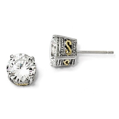 Cheryl M Gold-plated 8mm Cubic Zirconia Stud Earrings Sterling Silver QCM232, MPN: QCM232, 19110118…