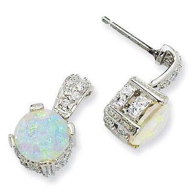 Cheryl M 8mm Opal Cabochon &amp; Cubic Zirconia Post Earrings Sterling Silver QCM377, MPN: QCM377, 1911…