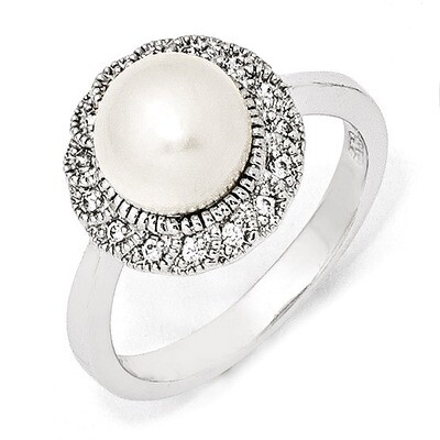 Cheryl M White Pearl Ring Sterling Silver Cubic Zirconia QCM291, MPN: QCM291, 191101185663