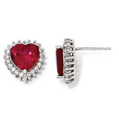 Cheryl M 100-facet Ruby &amp; Cubic Zirconia Heart Post Earrings Sterling Silver QCM474, MPN: QCM474, 8…