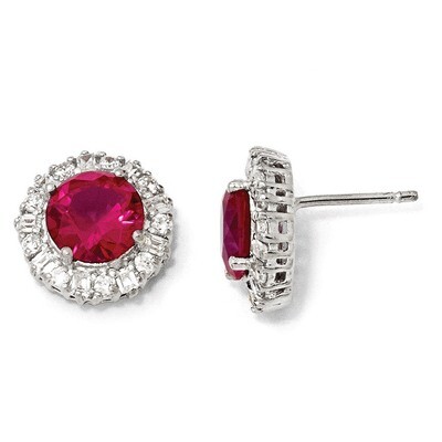 Cheryl M Ruby &amp; Cubic Zirconia Post Earrings Sterling Silver QCM472, MPN: QCM472, 191101186035