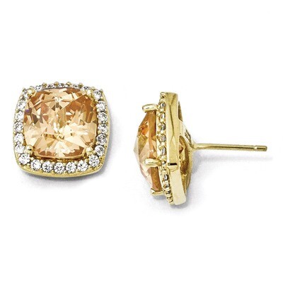 Cheryl M Gold-plated Rose-cut Champ Cubic Zirconia Square Post Earrings Sterling Silver QCM450, MPN…