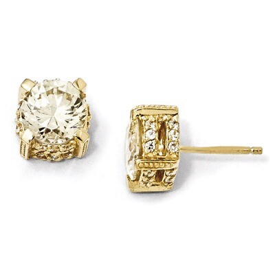Cheryl M Gold-plated 8mm Canary Cubic Zirconia Stud Earrings Sterling Silver QCM429, MPN: QCM429, 8…