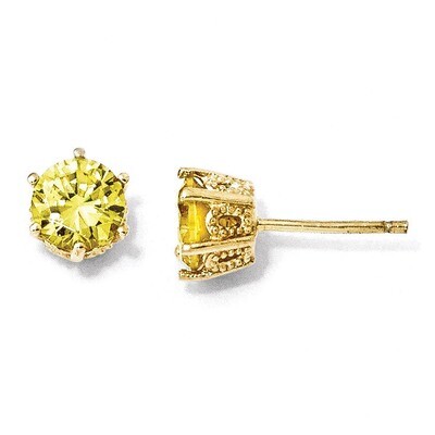 Cheryl M Gold-plated 6.5mm Yellow Cubic Zirconia Stud Earrings Sterling Silver QCM408, MPN: QCM408,…