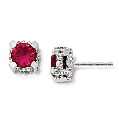 Cheryl M 6.5mm Ruby &amp; Cubic Zirconia Stud Earrings Sterling Silver QCM467, MPN: QCM467, 191101186011