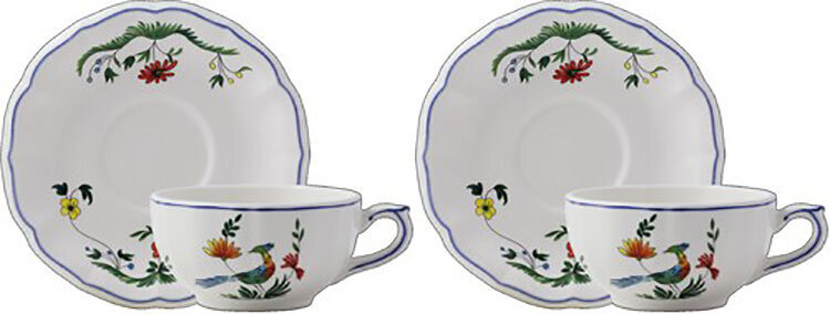 Gien Oiseaux De Paradis Tea Cups &amp; Saucers 01112PTH26, MPN: 01112PTH26, 840769036847