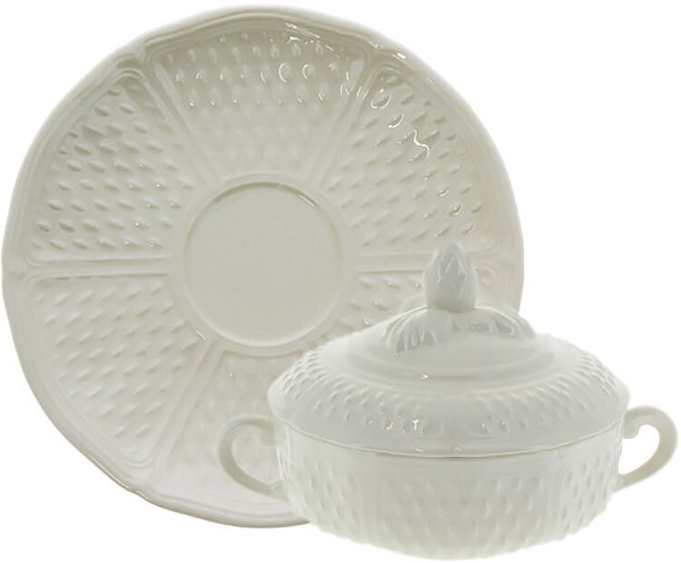 Gien Pont Aux Choux White Covered Bouillon Cups &amp; Saucers 11512PTB34, MPN: 11512PTB34, 840769009629