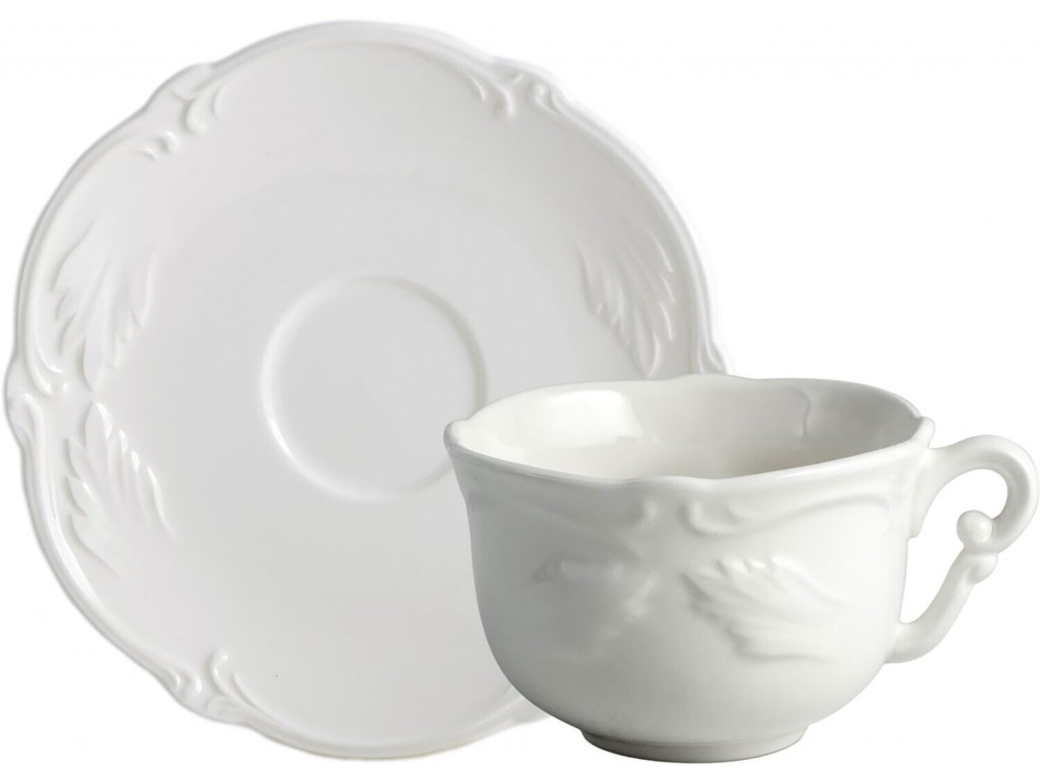 Gien Rocaille White Breakfast Cups &amp; Saucers 18002PTA14, MPN: 18002PTA14, 840769049359