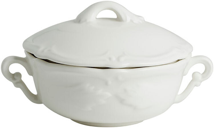 Gien Rocaille White Covered Bouillon Cups &amp; Saucers 18002PTB14, MPN: 18002PTB14, 840769048666