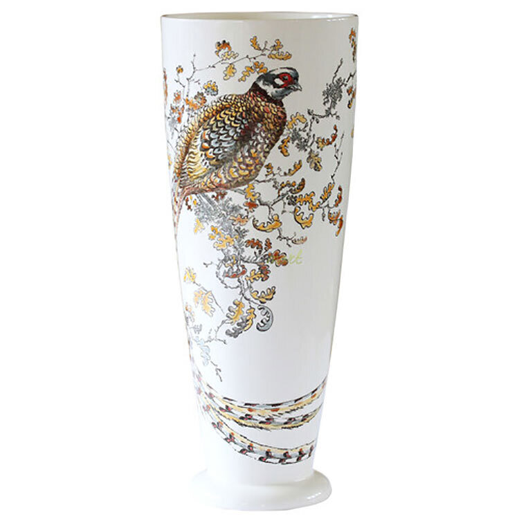 Gien Sologne Handpainted Vase Fuseau Pheasant 1819CVFU31