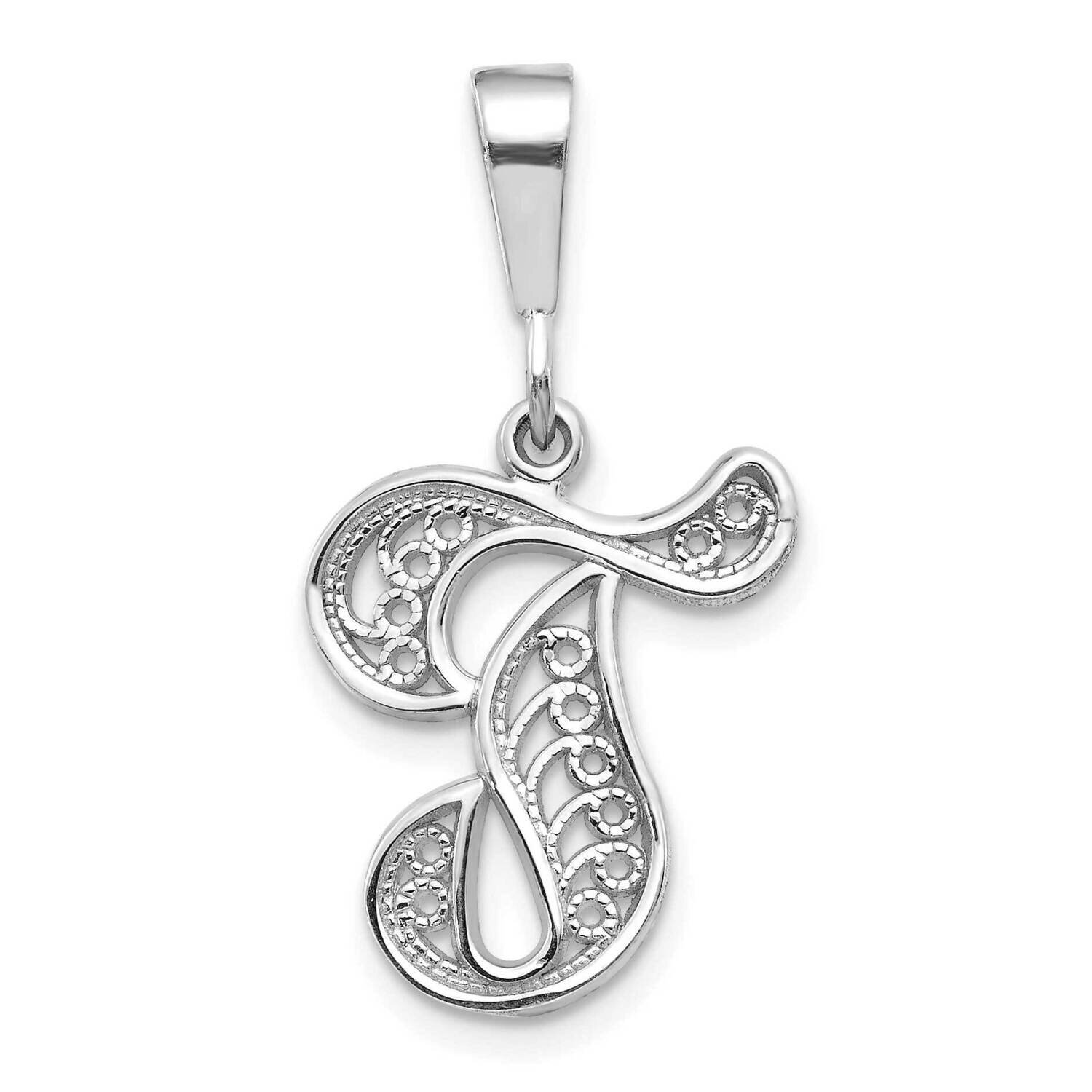 Filigree Initial T Pendant 10k White Gold 10D1281T, MPN: 10D1281T,