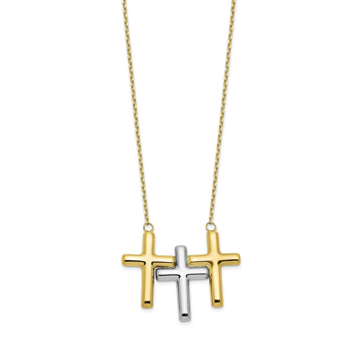 Two-Tone Polished 3-Cross Necklace 10k Gold HB-10LF592-18