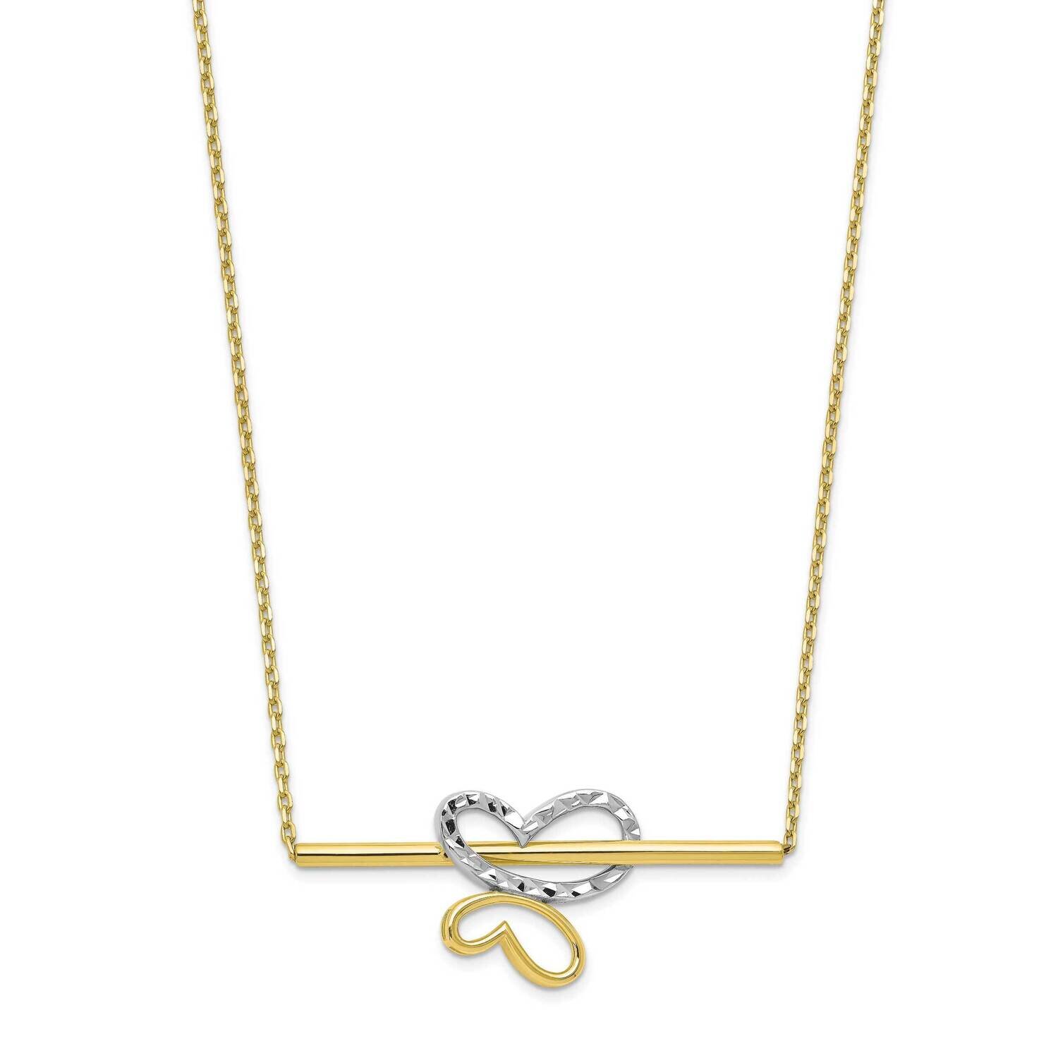 Butterfly Bar Necklace 10k Gold Rhodium-plated Polished Diamond-cut HB-10LF605-18