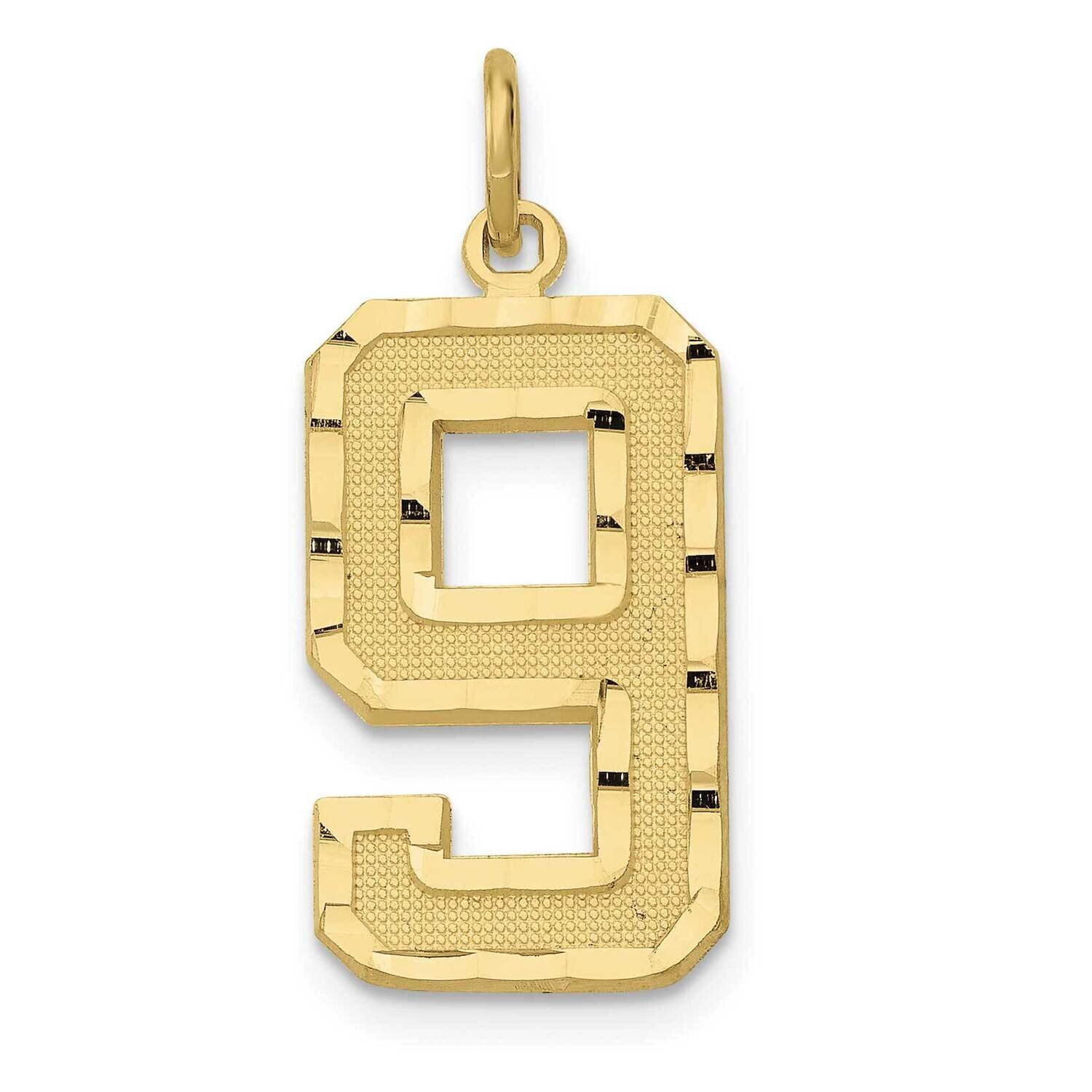 Diamond Cut Number 9 Charm 10k Gold Casted Large 10LN09