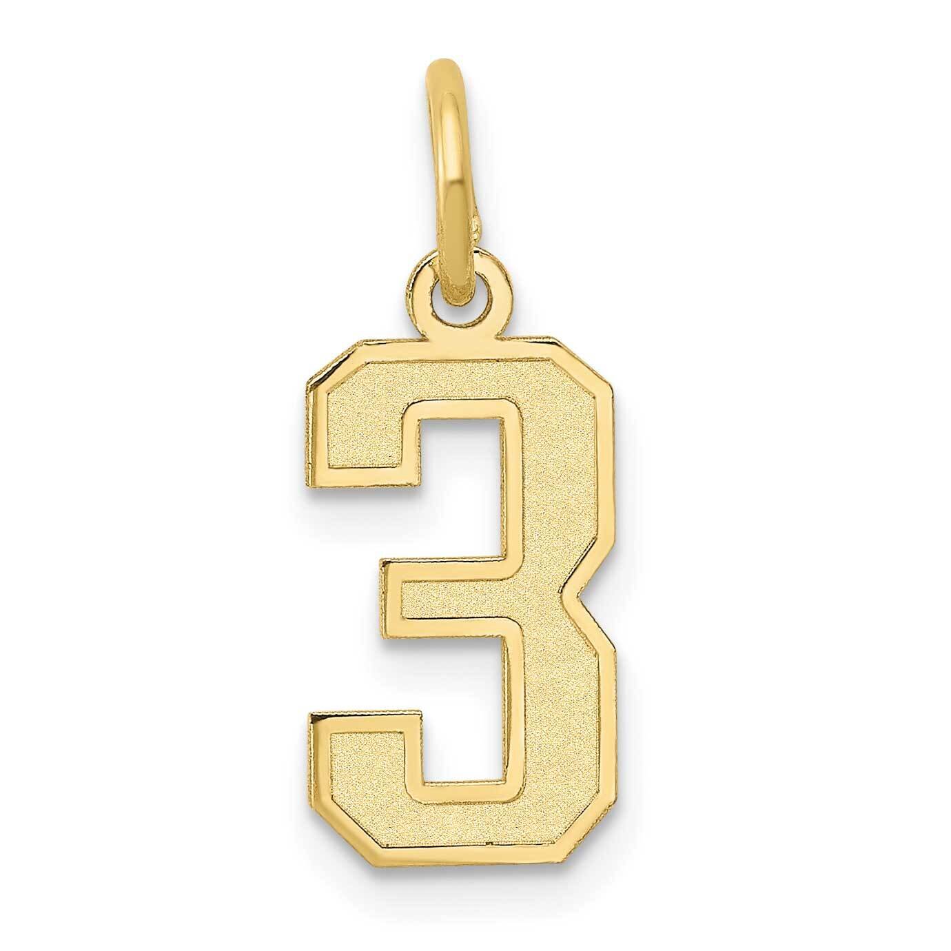 Number 3 Charm 10k Gold Small Satin 10LSS03, MPN: 10LSS03,