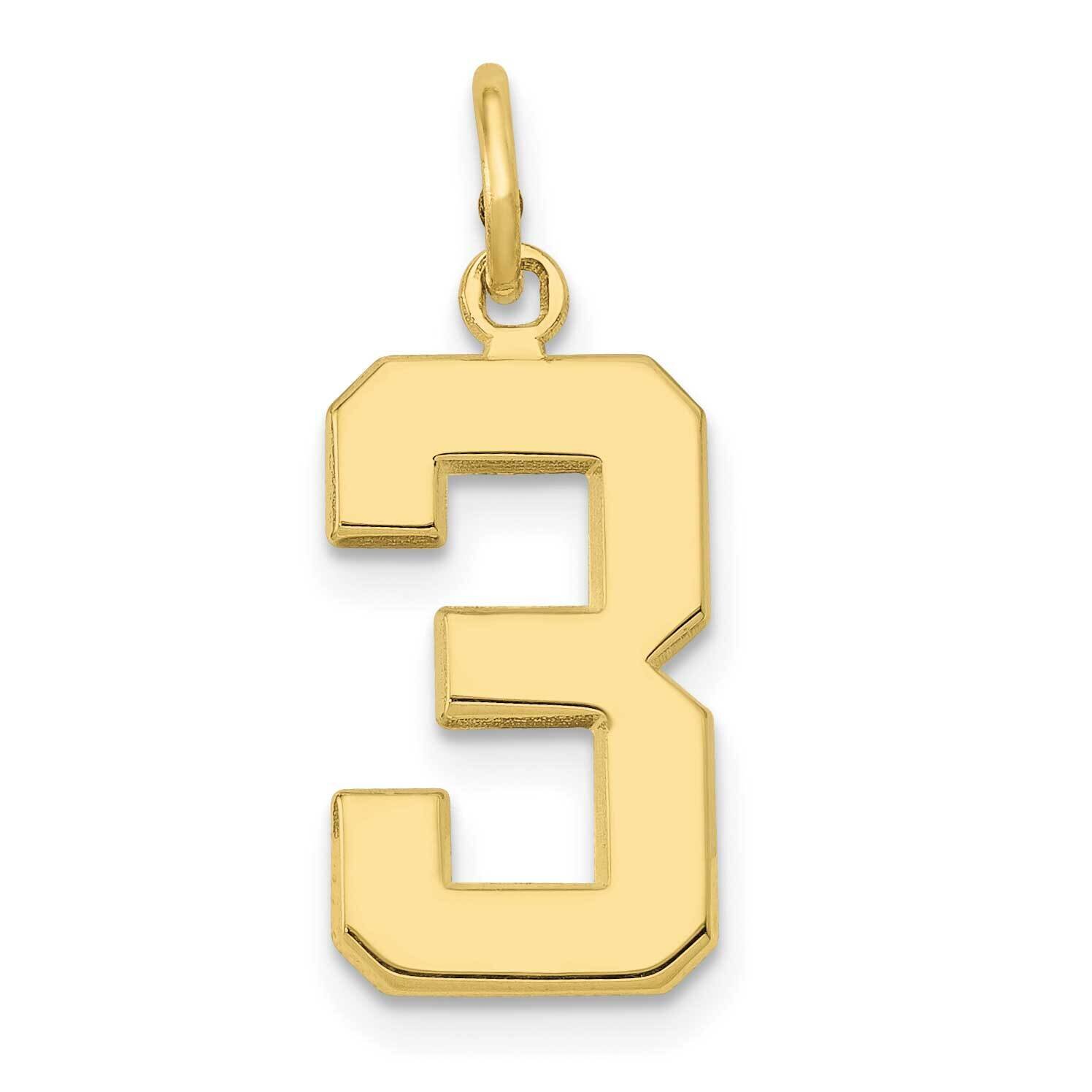 Polished Number 3 Charm 10k Gold Casted Medium 10MP03, MPN: 10MP03,
