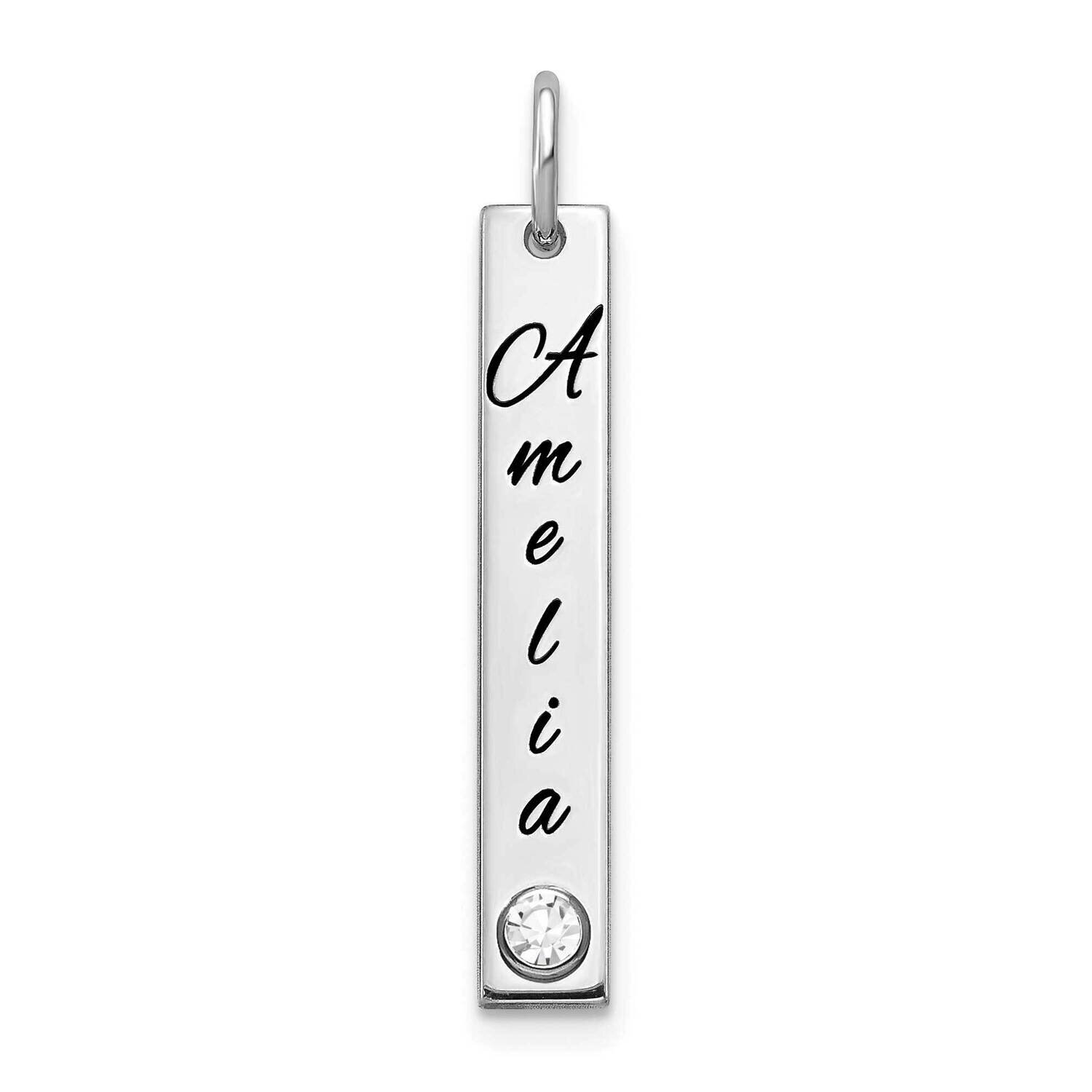 Small Personalized Vertical Bar with 18k Gold Bezel Birthstone Charm 10k White Gold 10XNA1098W, MPN…